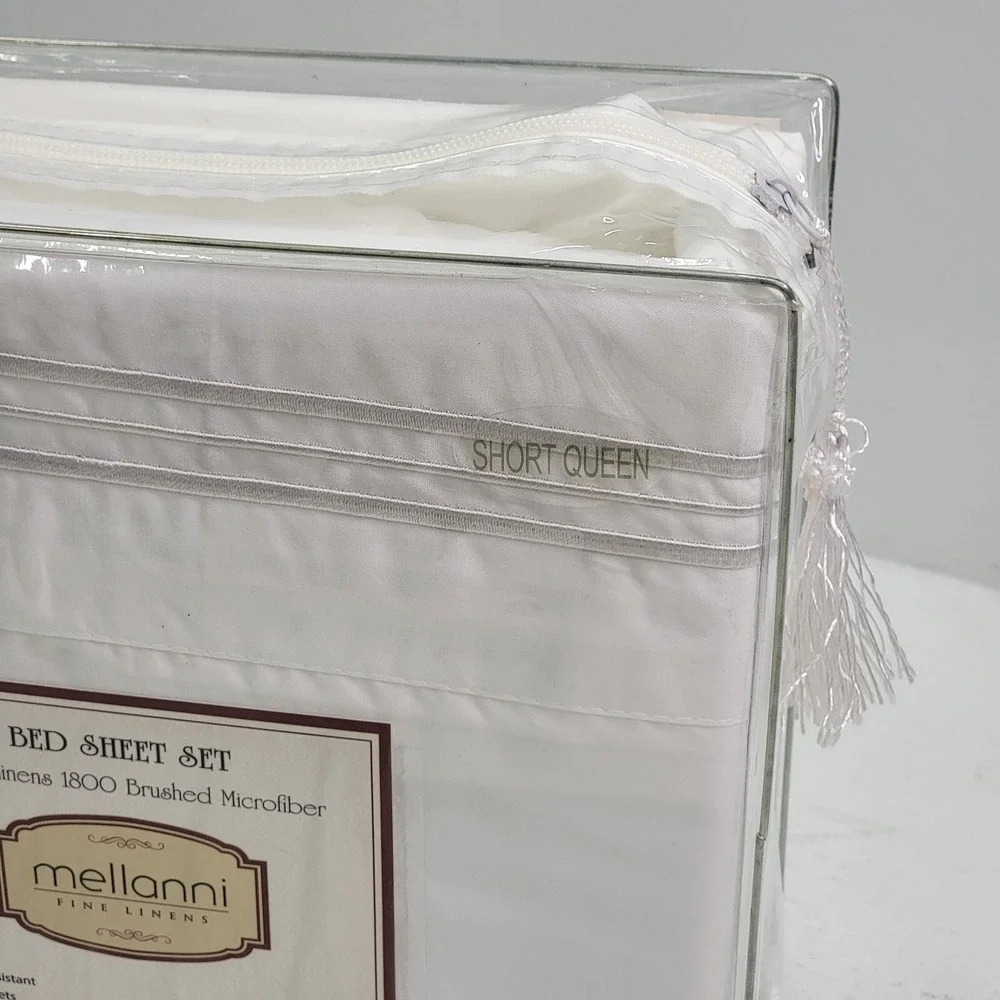 Mellanni 1800 Brushed Microfiber Short Queen Bed White Sheet Set, 4 Piece New!